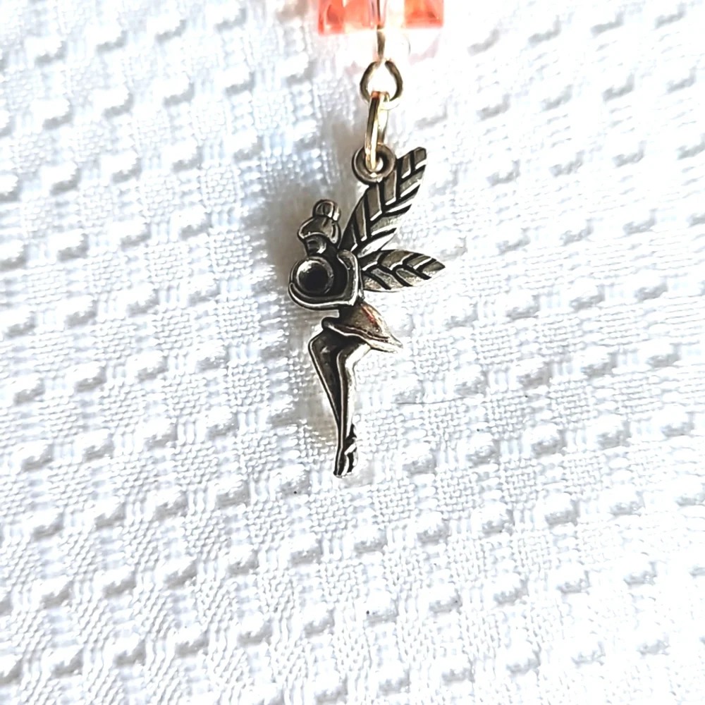 Hand Crafted Sparkling Fairy Charm Keychain with Pink-Peach Tone Beads